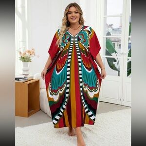 Multicolor Muumuu Kaftan Batwing Butterfly Dress Summer Coverup